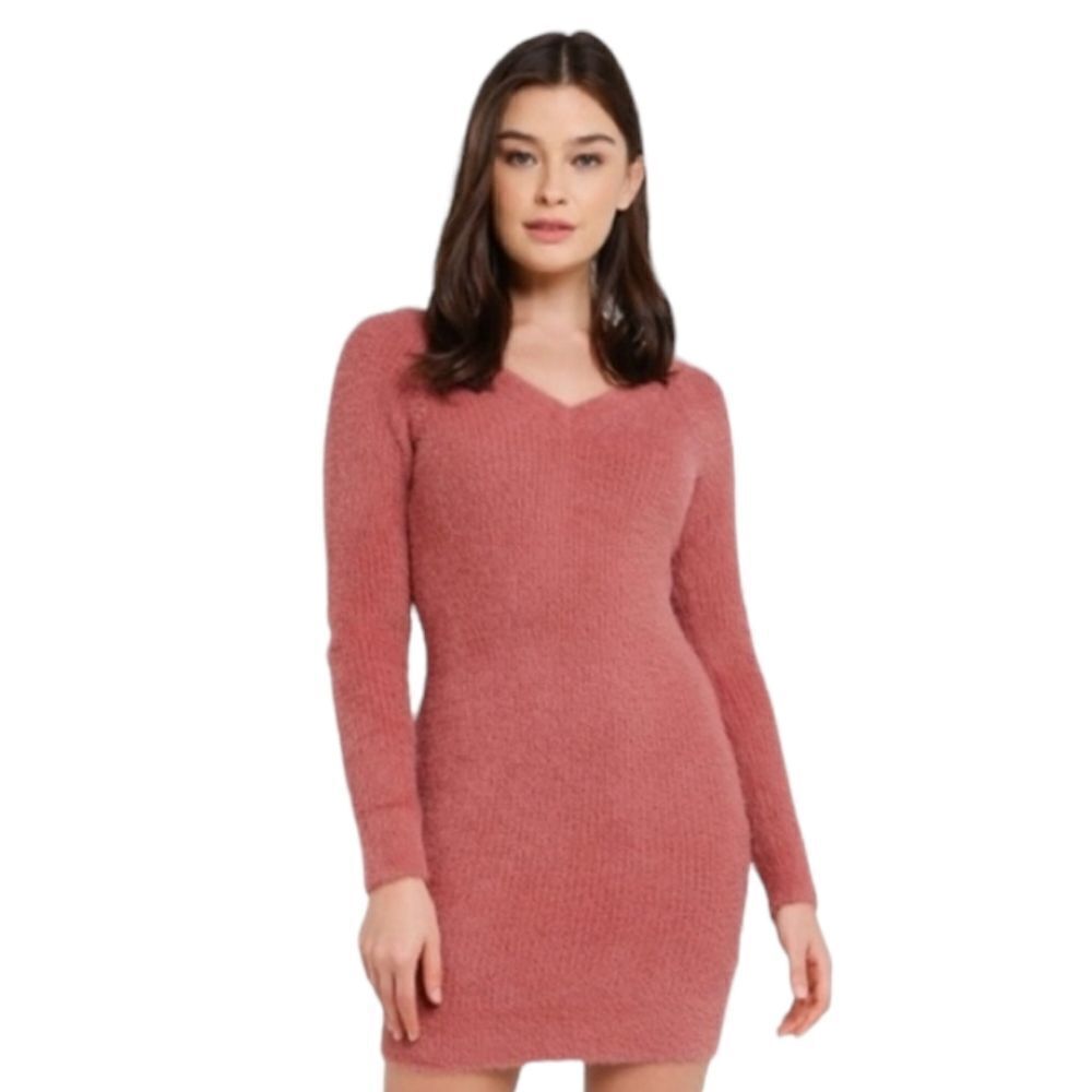 ABERCROMBIE soft A&F pink sweater dress long sleeve off shoulder S